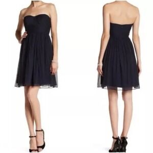J. Crew 100% Silk Chiffon Strapless Dress Arabelle Navy Blue Mini Cocktail Sz 4P